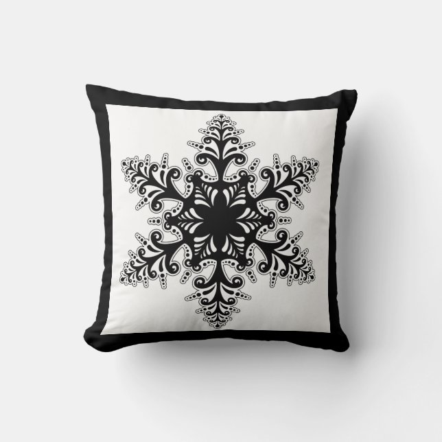 Holiday Pillow-Black & White Snowflake Cushion (Front)