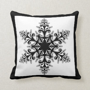 Holiday Pillow-Black & White Snowflake Cushion