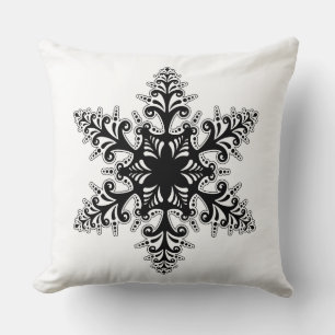 Holiday Pillow-Black & White Snowflake Cushion