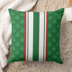 Holiday Pillow, Green White Red with Trees Cushion
