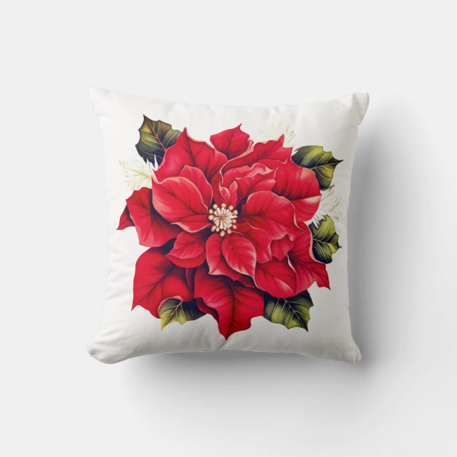 Holiday Pillow-Poinsettia  Cushion (Front)
