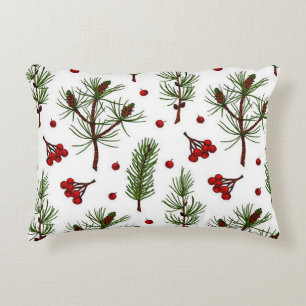 Holiday Pine and Berries Accent Throw Pillow