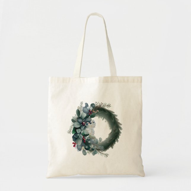 Holiday Pine and Eucalyptus Wreath  Tote Bag (Front)