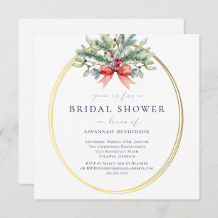 Holiday Pine and Gold Bridal Shower Invitation