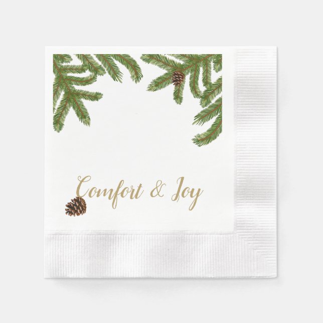Holiday Pine Boughs Comfort and Joy Paper Napkin (Front)
