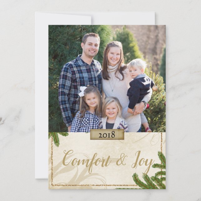 Holiday Pine Boughs Comfort and Joy Photo Greeting (Front)