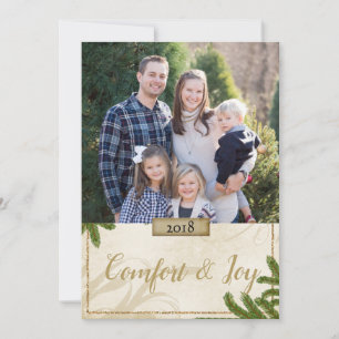 Holiday Pine Boughs Comfort and Joy Photo Greeting