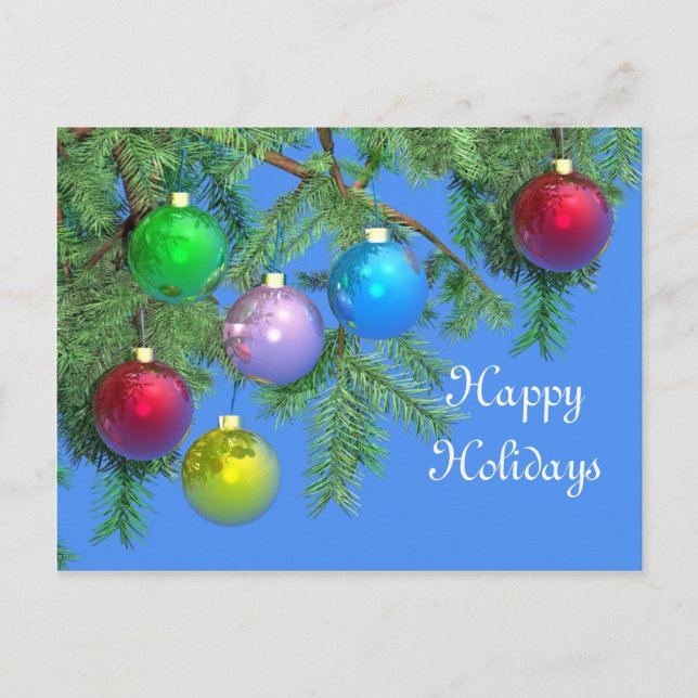 Holiday Pine on Blue Postcard (Front)