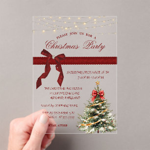 Holiday Pine Tree Bow Corporate Christmas Party Acrylic Invitations