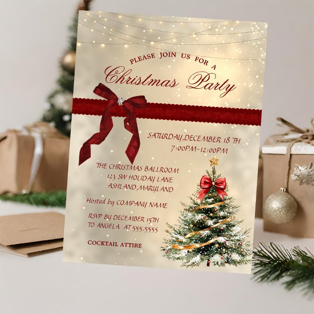 Holiday Pine Tree Bow Corporate Christmas Party  Invitation (Creator Uploaded)