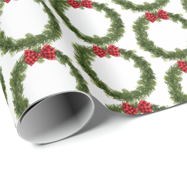 Holiday Pine Wreath and bow Wrapping Paper (Roll Corner)