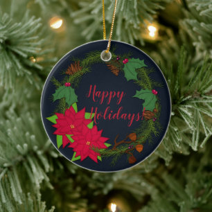 Holiday Pine Wreath   Christmas Personalise It Ceramic Tree Decoration