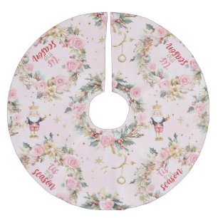 Holiday Pink Merry Nutcracker Beaux Custom Message Brushed Polyester Tree Skirt
