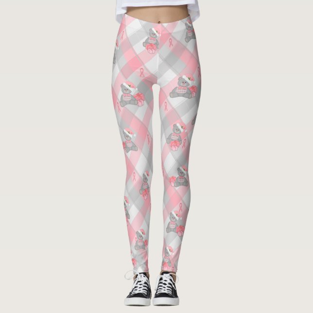 Holiday Pink Ribbon Leggings Work Out Tights (Front)