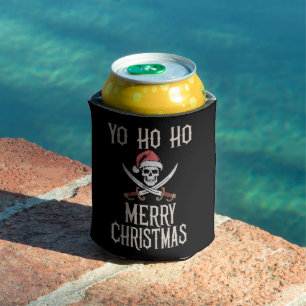 Holiday Pirate Yo Ho Ho Christmas Santa Boating  Can Cooler