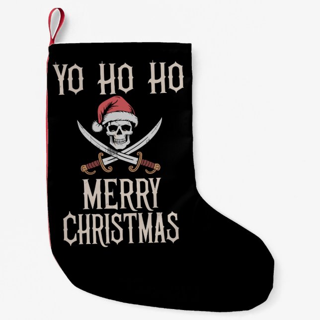 Holiday Pirate Yo Ho Ho Christmas Santa Boating  Small Christmas Stocking (Front)