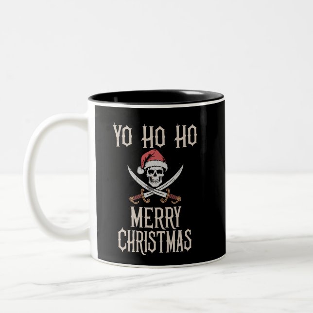 Holiday Pirate Yo Ho Ho Christmas Santa Boating  Two-Tone Coffee Mug (Left)