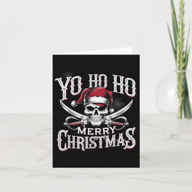Holiday Pirate Yo Ho Ho Merry Christmas Santa Hat  Card (Front)