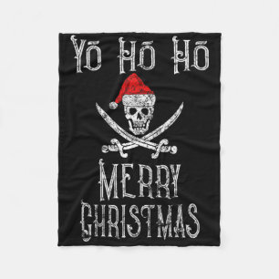 Holiday Pirate Yo Ho Ho Merry Christmas Santa Hat Fleece Blanket