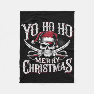 Holiday Pirate Yo Ho Ho Merry Christmas Santa Hat Fleece Blanket