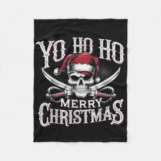 Holiday Pirate Yo Ho Ho Merry Christmas Santa Hat  Fleece Blanket