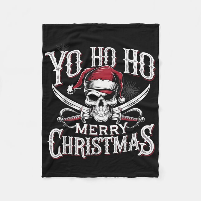 Holiday Pirate Yo Ho Ho Merry Christmas Santa Hat  Fleece Blanket (Front)
