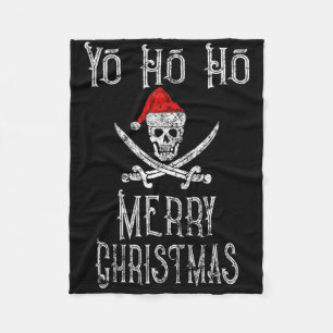 Holiday Pirate Yo Ho Ho Merry Christmas Santa Hat Fleece Blanket