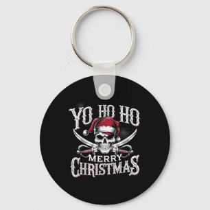 Holiday Pirate Yo Ho Ho Merry Christmas Santa Hat Key Ring