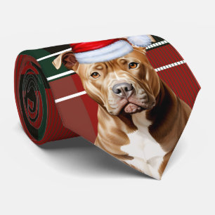 Holiday Pit Bull Terrier Red Green Plaid Christmas Tie