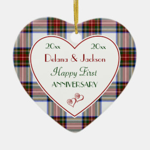 Holiday Plaid 1st Anniversary Christmas Ornaments