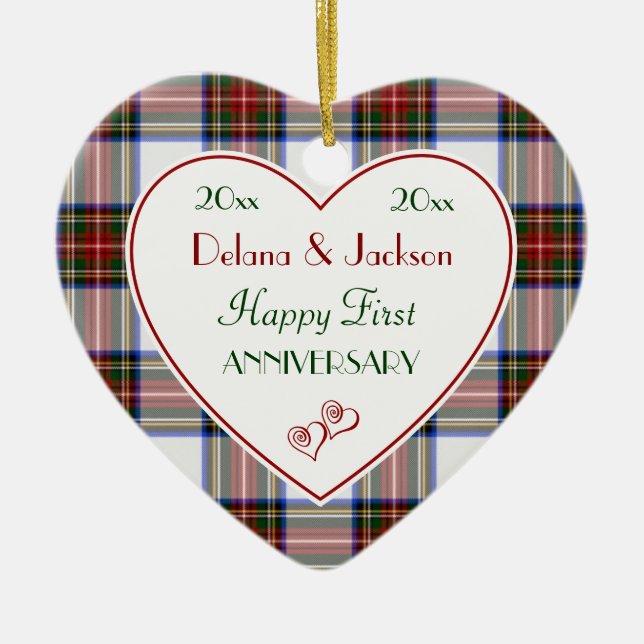 Holiday Plaid 1st Anniversary Christmas Ornaments (Front)