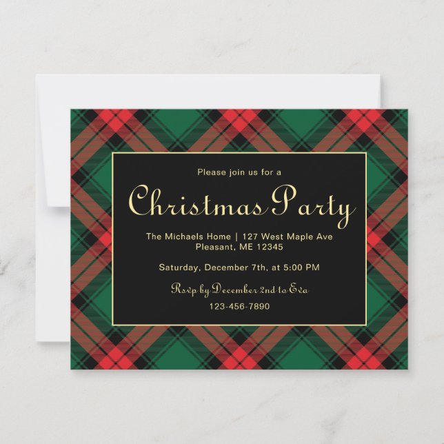 Holiday Plaid Border Christmas Party Invitation (Front)