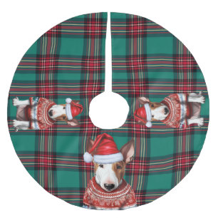 Holiday Plaid Bull Terrier Dog Christmas Brushed Polyester Tree Skirt