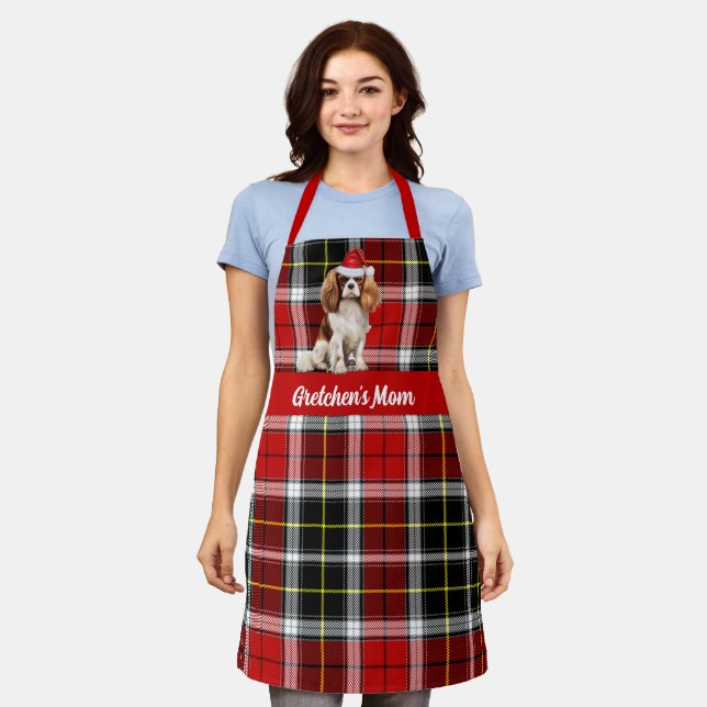 Holiday Plaid Cavalier King Charles Dog Christmas Apron (Worn)