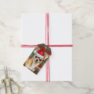 Holiday Plaid Chihuahua Santa Dog Christmas Gift Tags