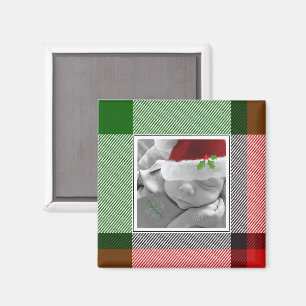 Holiday Plaid Christmas Keepsake Baby Photo Magnet