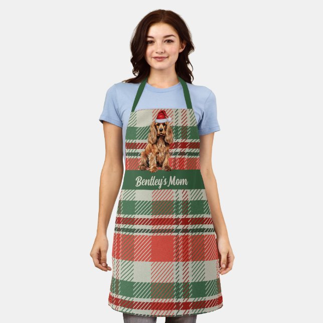 Holiday Plaid Cocker Spaniel Dog Christmas Apron (Worn)