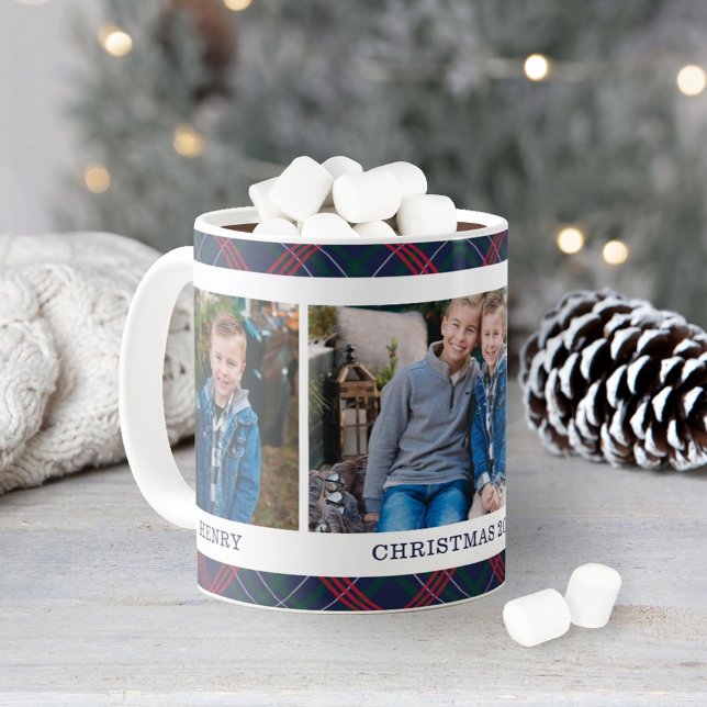 Holiday Plaid Custom Christmas Photo Collage Coffee Mug (Creator Uploaded)