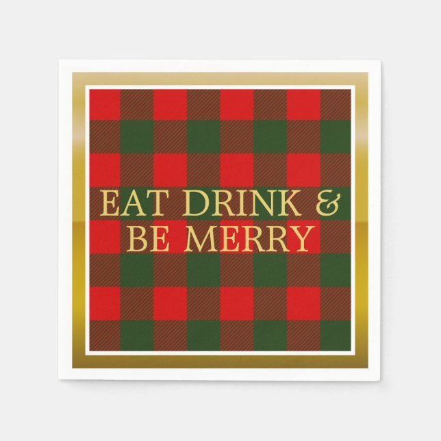 Holiday Plaid Eat Drink and Be Merry Paper Napkin (Front)
