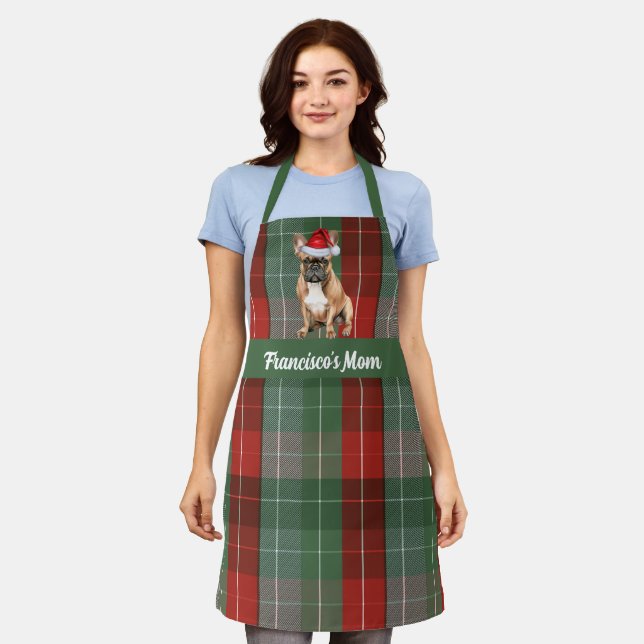 Holiday Plaid French Bulldog Santa Dog Christmas Apron (Worn)