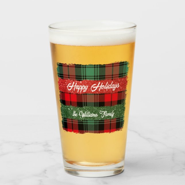 Holiday Plaid Glass Tumbler (Front Filled)