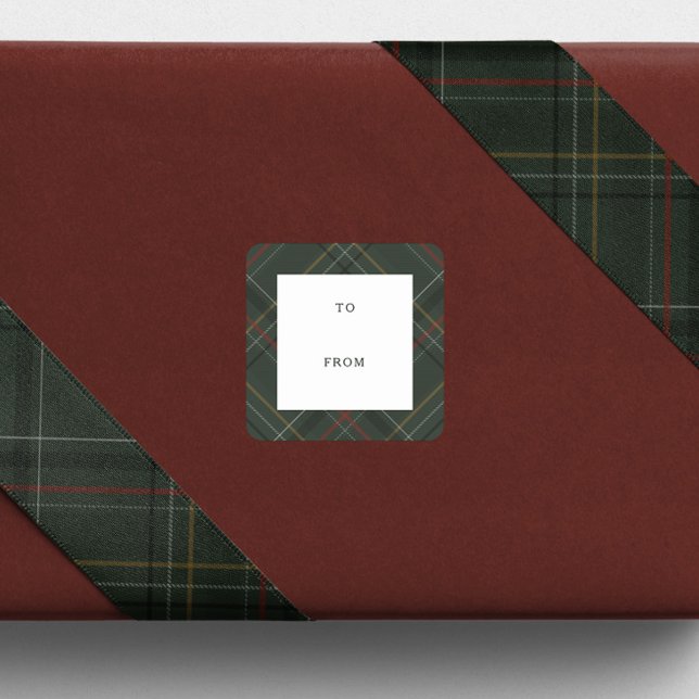 Holiday plaid hunter green to and from Christmas Square Sticker (Creator Uploaded)