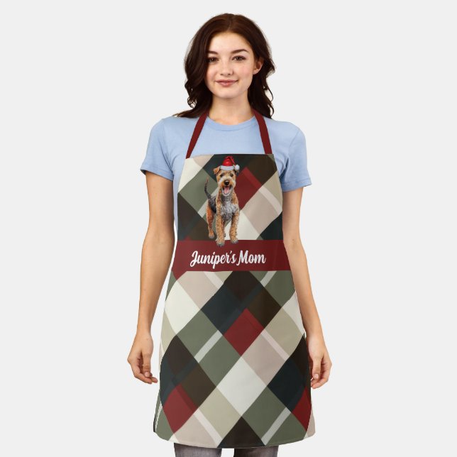 Holiday Plaid Lakeland Terrier Santa Dog Christmas Apron (Worn)