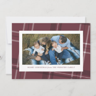 Holiday plaid maroon horizontal photo card