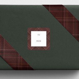 Holiday plaid maroon to and from Christmas gift Square Sticker