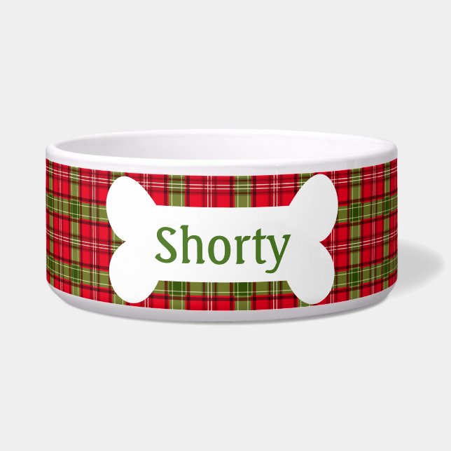 Holiday Plaid Personalised Pet Bowl (Front)