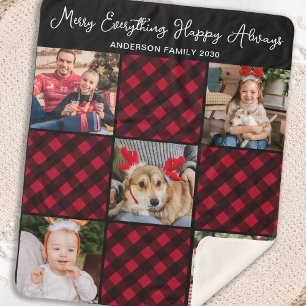 Holiday Plaid Personalised Unique 5 Photo Collage Sherpa Blanket
