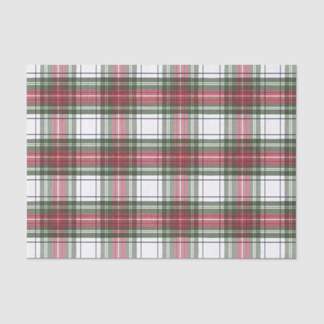Holiday Plaid Red & Green Watercolor Tissue Paper (Front)