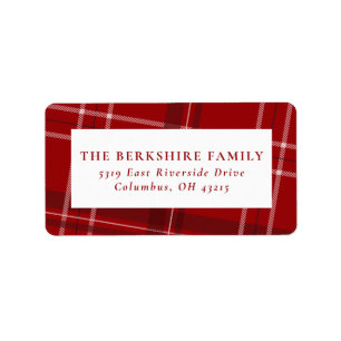 Holiday plaid red return address sticker