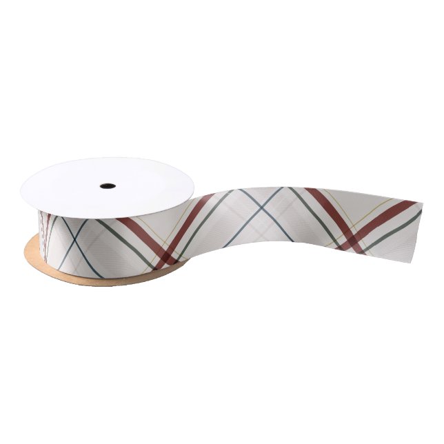 Holiday plaid simple classic maroon, green, navy satin ribbon (Spool)